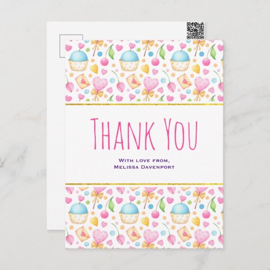 ハートと愛の水の色のパターンありがとう ポストカード (正面/裏面)