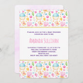 ハートと愛の水の色のパターン赤ちゃんシャワー 招待状 (正面/裏面)