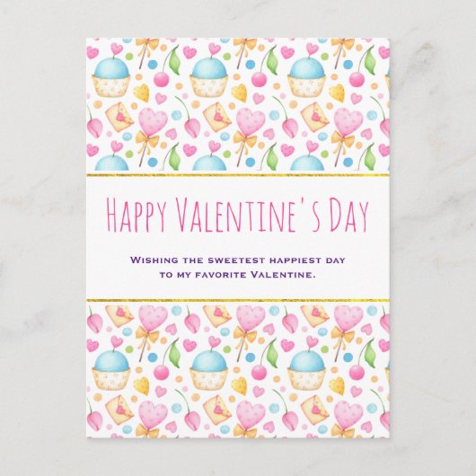 ハートと愛の水の色パターンバレンタインデー ポストカード (正面)