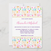 ハートと愛の水の色パター結婚ン 招待状 (正面)