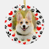 ハートと手は犬のフレームをプリント セラミックオーナメント (正面)