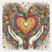 ハートと手 スクエアシール (正面)