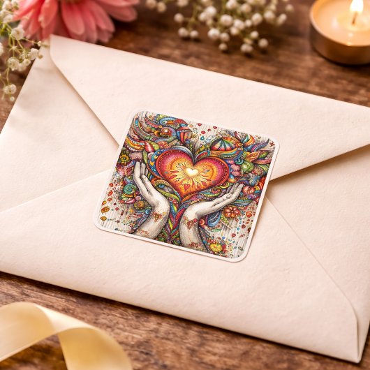 ハートと手 スクエアシール