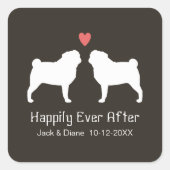ハートと文字でシルエットをパグ スクエアシール (正面)