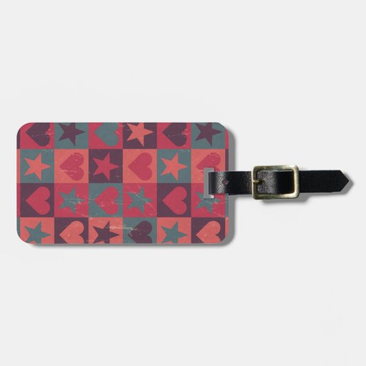 ハートと星のパターン(ピンク) ラゲッジタグ (正面横)