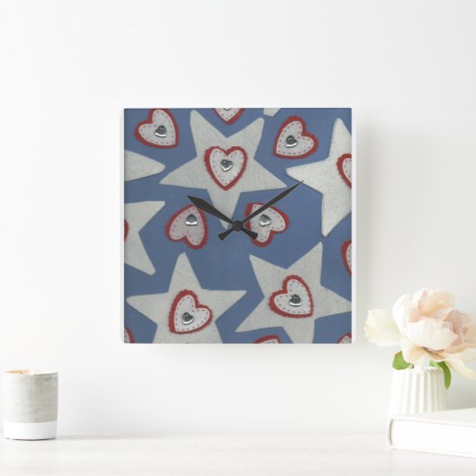 ハートと星時計 スクエア壁時計 (ホーム)