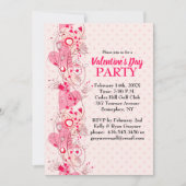 ハートと水玉模様バレンタインパーティの招待状 招待状 (正面)