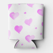 ハートと水玉模様ピンク水色パターン 缶クーラー (正面)