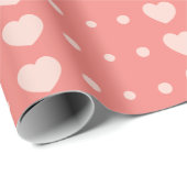ハートと水玉模様 – ピンクバレンタインデー ラッピングペーパー (ロールコーナー)