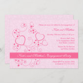 ハートと渦巻き婚約パーティ招待状 招待状 (正面/裏面)