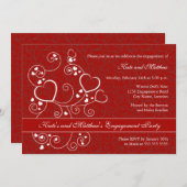 ハートと渦巻き婚約パーティ 招待状 (正面/裏面)