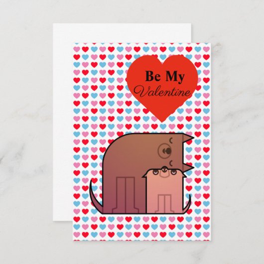 ハートと犬のカップルのバレンタインカード サンキューカード (正面/裏面)