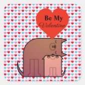 ハートと犬カップルのバレンタインデステッカー スクエアシール (正面)