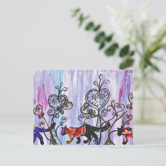 ハートと猫はがき ポストカード (スタンド正面)