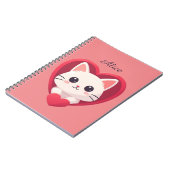 ハートと白猫のかわいいカワイイデザイン ノートブック (左側)
