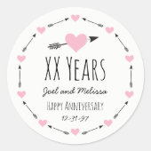 ハートと矢パーソナライズされたの結婚記念日 ラウンドシール (正面)