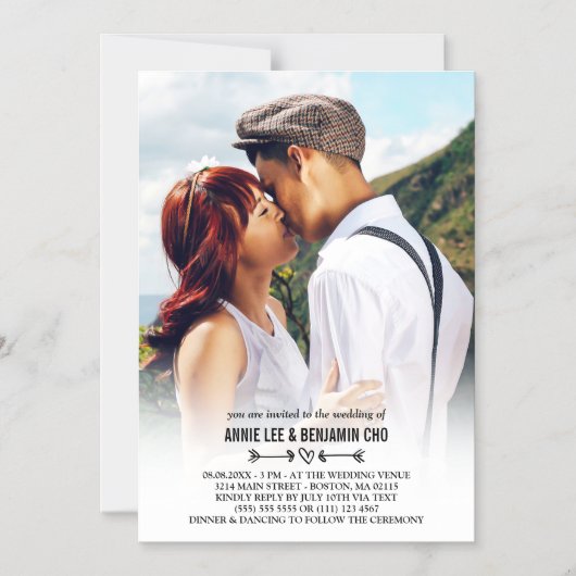 ハートと矢印カスタムの写真結婚ズ マグネット招待状 (正面)