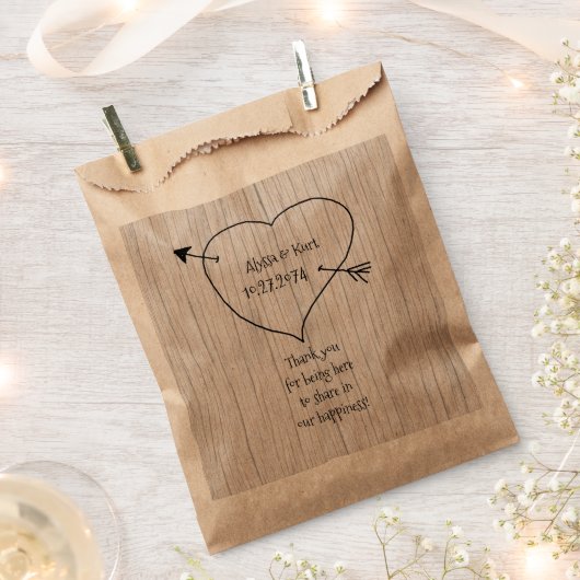 ハートと結婚矢印のメッセージ フェイバーバッグ (クリップ留めされた状態)