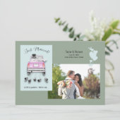 ハートと自動車/たった今結婚しました結婚の発表 招待状 (スタンド正面)