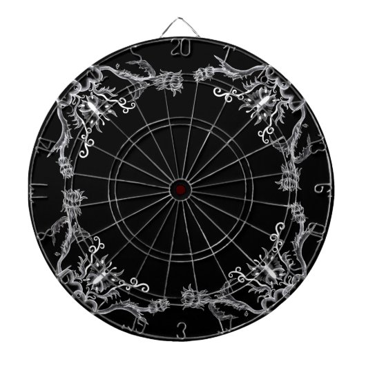 ハートと花と蝶の黒と白 ダーツボード (正面)