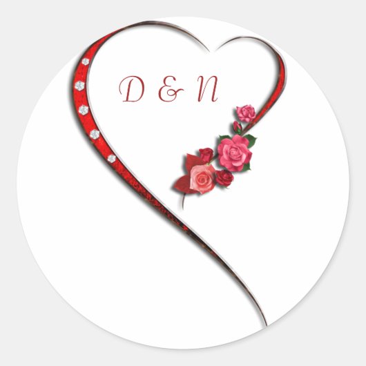 ハートと花のシール ラウンドシール (正面)
