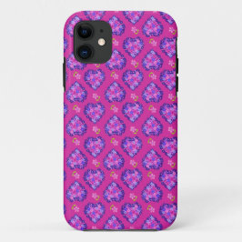 ハートと花のパターン（マゼンタ） iPhone 11 ケース