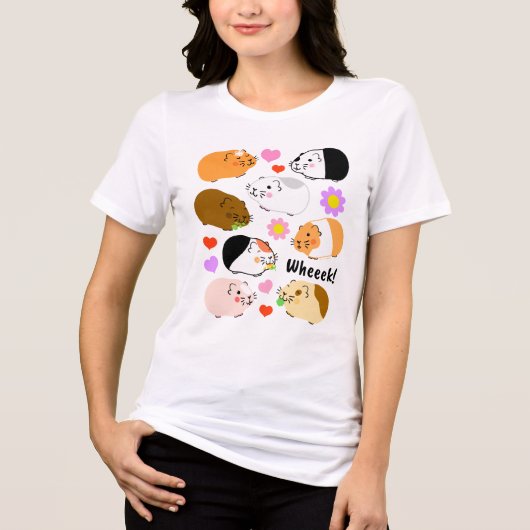 ハートと花のモルモット トライブレンドＴシャツ (正面)