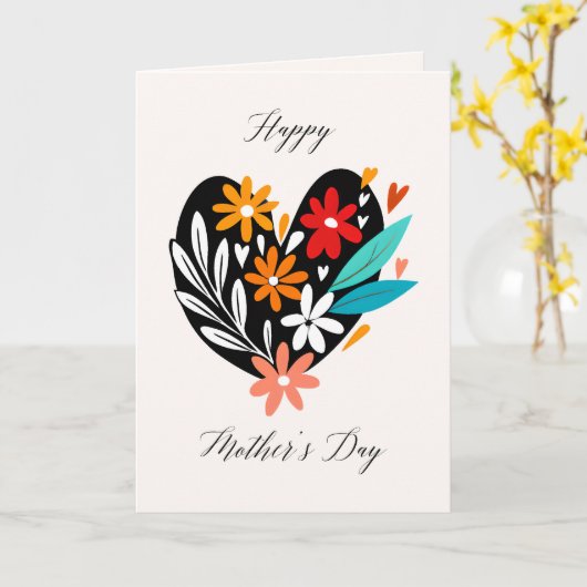 ハートと花の幸せな母の日 カード (黄色い花)