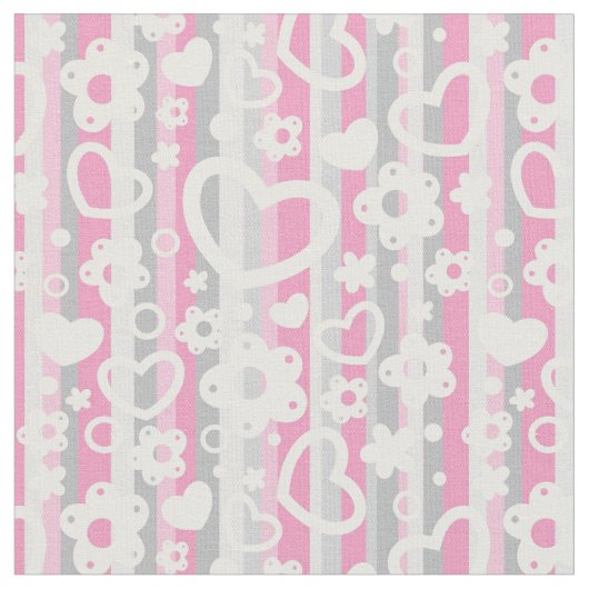ハートと花の模様 ファブリック (クローズアップ)