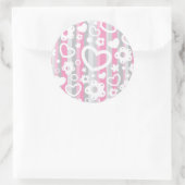 ハートと花の模様 ラウンドシール (バッグ)