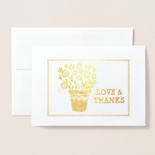 ハートと花の配置フレーム 箔カード (封筒付き正面)