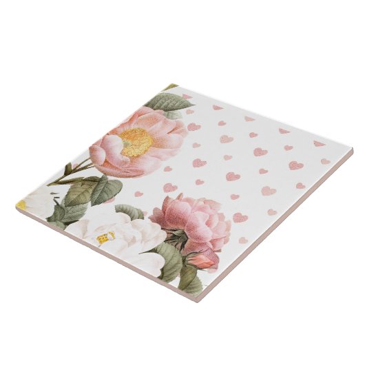 ハートと花はパステルピかわいらしンク色 タイル (側面)