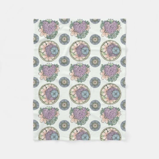 ハートと花は毛布ドードル。 フリースブランケット (正面)