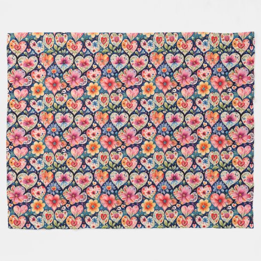 ハートと花ガールズルーム フリースブランケット (正面(横))