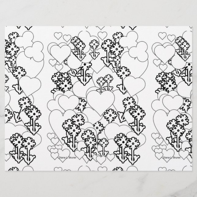 ハートと花キッズカラーリングシートランチョンマット (正面)