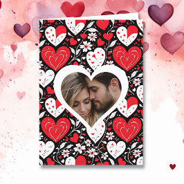 ハートと花パーソナライズされた写真とメッセージ シーズンカード