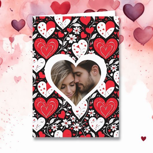 ハートと花パーソナライズされた写真とメッセージ シーズンカード