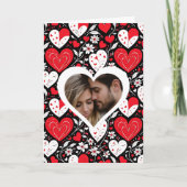 ハートと花パーソナライズされた写真とメッセージ シーズンカード (正面)