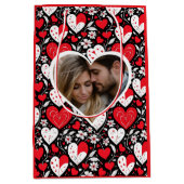 ハートと花パーソナライズされた写真バレンタイン ミディアムペーパーバッグ (正面)