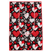 ハートと花パーソナライズされた写真バレンタイン ミディアムペーパーバッグ (裏面)