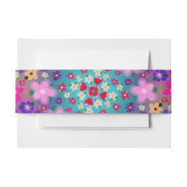 ハートと花ピンクイエローアクアかわいらし 招待状ベリーバンド