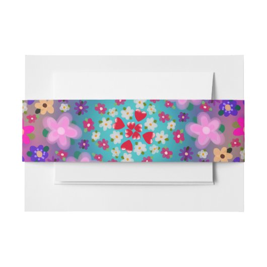 ハートと花ピンクイエローアクアかわいらし 招待状ベリーバンド (正面例)