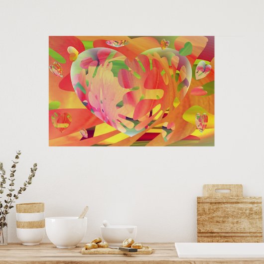 ハートと花日が差すことの色 ポスター (キッチン)