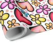 ハートと花水彩バレンタインパターン ラッピングペーパー (ロールコーナー)