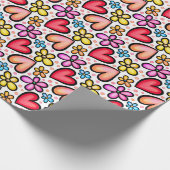 ハートと花水彩バレンタインパターン ラッピングペーパー (角)