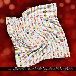 ハートと花赤と黒かわいいミニマリスト フリースブランケット