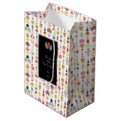 ハートと花赤と黒かわいいミニマリスト ミディアムペーパーバッグ (正面アングル)