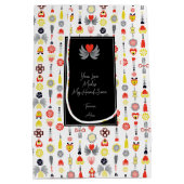 ハートと花赤と黒かわいいミニマリスト ミディアムペーパーバッグ (裏面)