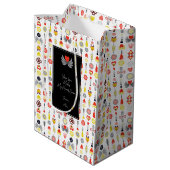 ハートと花赤と黒かわいいミニマリスト ミディアムペーパーバッグ (裏面アングル)