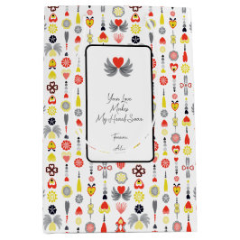 ハートと花赤と黒かわいいミニマリスト ミディアムペーパーバッグ